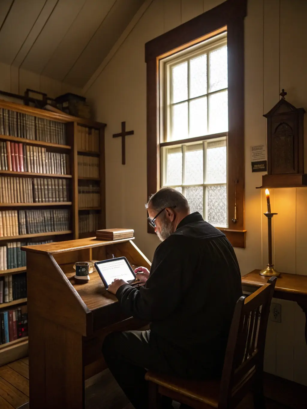 A pastor recording a sermon using a smartphone, symbolizing the initial step of capturing the message.